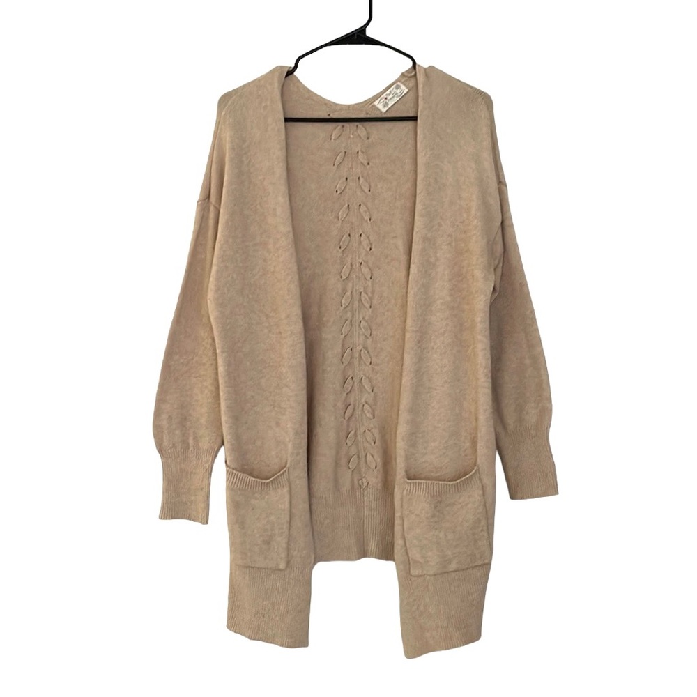 Poof Apparel Beige Open Cardigan with Braided Back